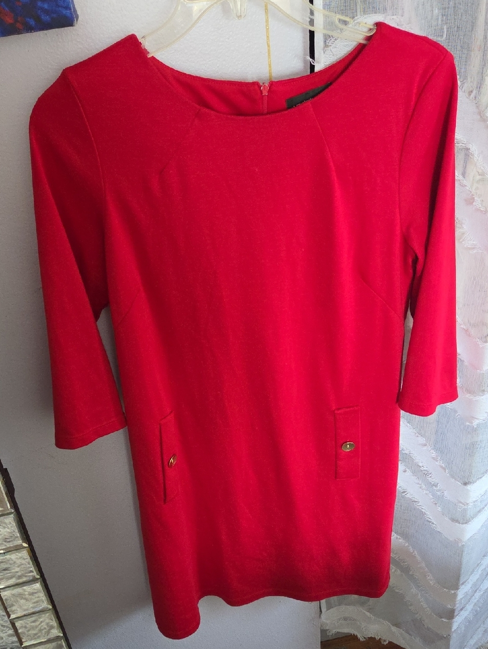 Liz Claiborne Red Mini Sheath Dress with Pocket Tabs